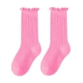 thumbnail image 1 of Eltusu Girls Knitting Cotton Socks, Ruffle Hem Breathable Stretch Comfort Mid-Calf Socks Hot Pink Size 3-5T, 1 of 5