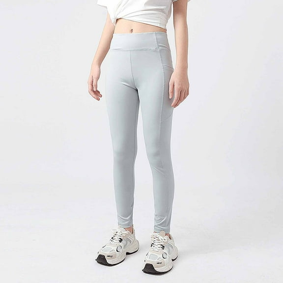 Eltusu Girls Leggings, Elastic Waist Casual Solid Color Athletic Spring Pants Gray Size 11-12 T