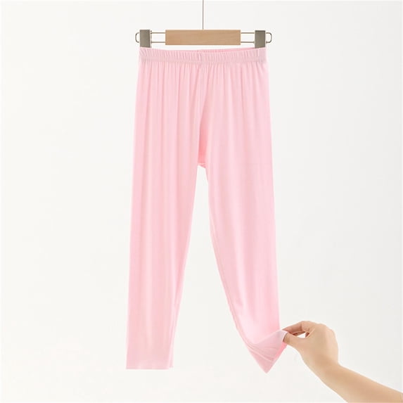 Eltusu Girls Leggings, Elastic Waist Soft Solid Color Stretch Tight Pants Pink Size 10-12 T