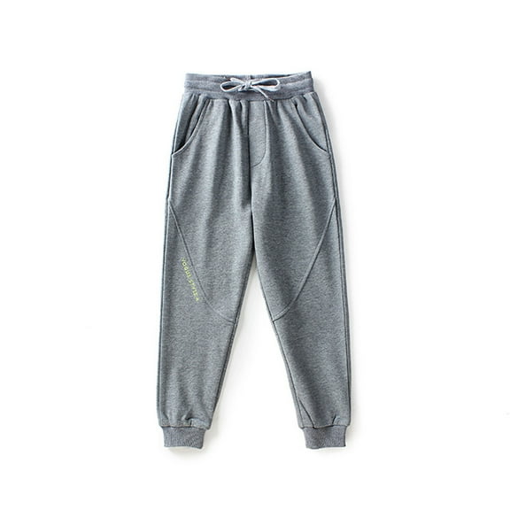 Eltusu Boys Sweatpants, Cotton Athletic Elastic Waist Relaxed Fit Pants with Pockets Gray Size 5-6 T