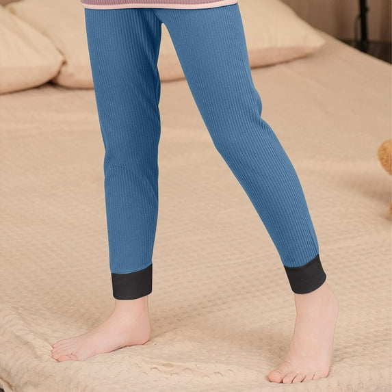 Eltusu Girls Leggings, Elastic Waist Stretch Casual Solid Color Girls Pants Blue Size 14 T