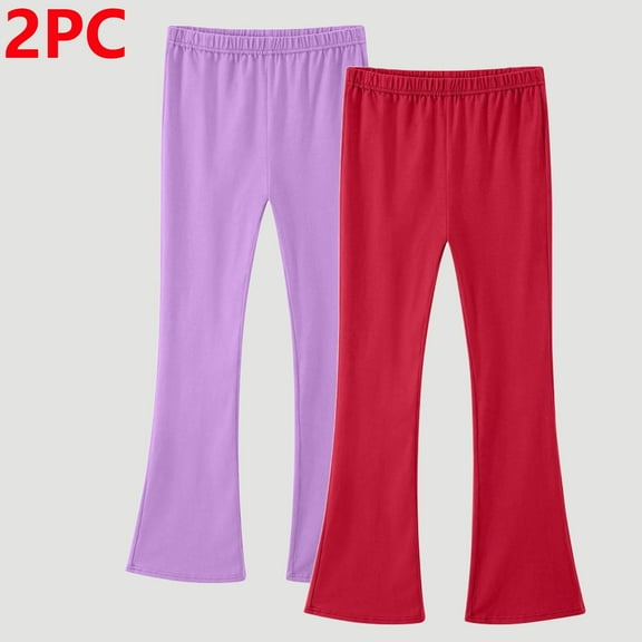 Eltusu Girls Cotton Leggings, Tight Two Pieces Elastic Waist Stretch Flare Pants Red Size 7-8 T
