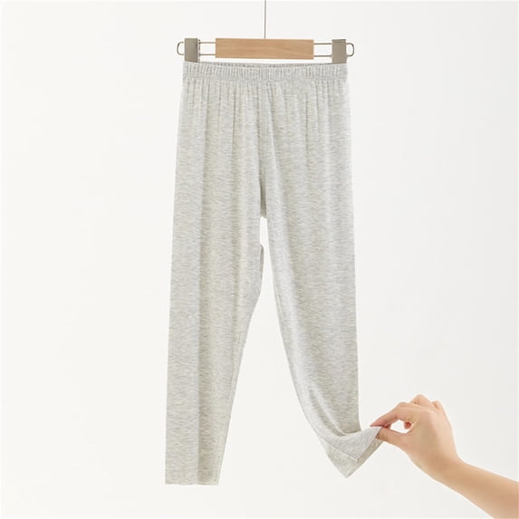 Eltusu Girls Leggings, Soft Solid Color Elastic Waist Stretch Tight Pants Gray Size 7-8 T