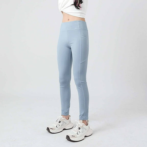 Eltusu Girls Leggings, Solid Color Athletic Elastic Waist Casual Spring Pants Blue Size 11-12 T