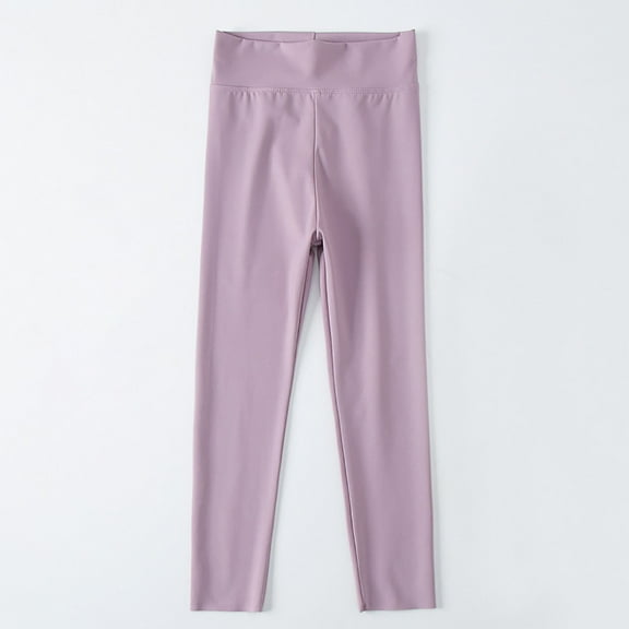 Eltusu Girls Leggings, Solid Color Dance Elastic Waist Stretch Girls Pants Purple Size 12-13 T