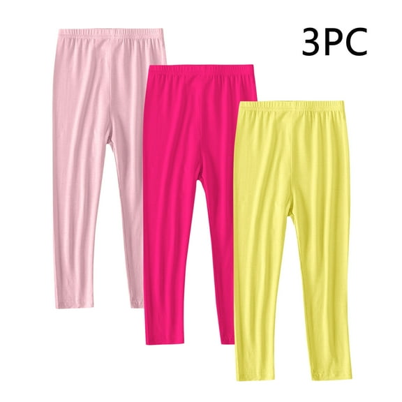 Eltusu Girls Leggings, Stretch 3 Pieces Elastic Waist Fashion Tight Pants Pink Size 10-12 T