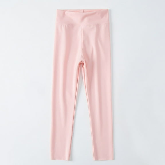 Eltusu Girls Leggings, Stretch Elastic Waist Solid Color Dance Girls Pants Pink Size 6-7 T