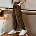 thumbnail image 1 of Eltusu Girls Cargo Pants, Elastic Bottom Relaxed Fit Multi-Pockets Running Sports Joggers Coffee Size 9-10 T, 1 of 6