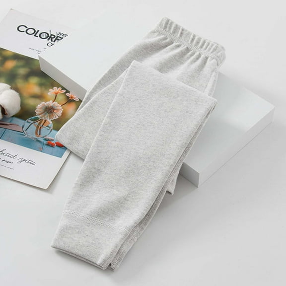 Eltusu Girls Leggings, Thermal Solid Color Stretch Elastic Waist Winter Pants Gray Size 7-9 T