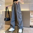 thumbnail image 1 of Eltusu Girls Cargo Pants, Wide leg Elastic Waist Loose Fit Multi-Pockets Athletic Pants Gray Size 11-12 T, 1 of 4