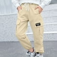 thumbnail image 1 of Eltusu Girls Cargo Pants, Elastic Bottom Cotton Relaxed Fit Multi-Pockets Sports Joggers Khaki Size 5-6 T, 1 of 4