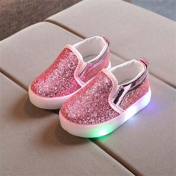 Eltusu Girls Light up Sneakers, Casual Slip on No Slip Breathable Athletic Shoes Pink Size 6.5-11 US