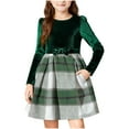 thumbnail image 1 of Eltusu Girls Long Sleeve Dress, Crewneck Casual Thermal Fashion Plaid Dress with Pockets Green Size 11-12 T, 1 of 4