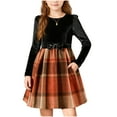 thumbnail image 1 of Eltusu Girls Long Sleeve Dress, Thermal Crewneck Bow Casual Plaid Dress with Pockets Orange Size 9-10T, 1 of 3