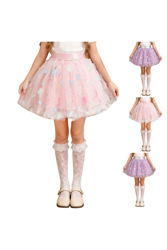 Girls Mesh Skirts, Dancewear Princess Performance Elastic Waistband Tutu Skirts Pink Size 6 T