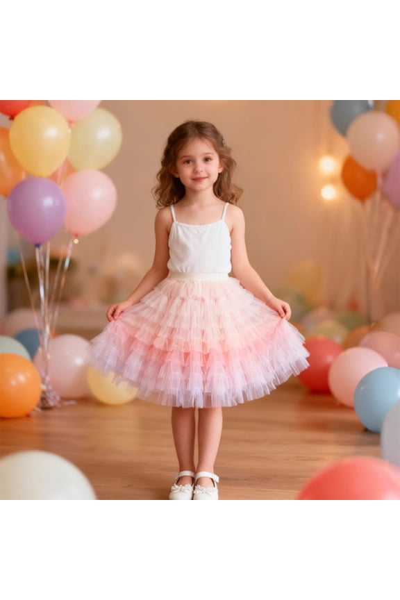 Girls Mesh Skirts, Elastic Waist Tutu Skirts Fashion Performance Dance Skirts Pink Size 13-14 T