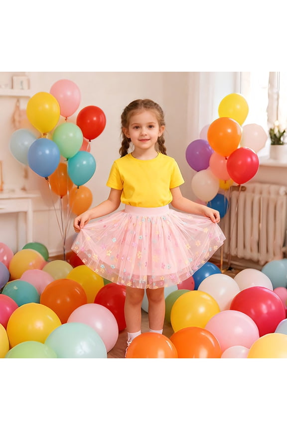 Girls Mesh Skirts, Elastic Waistband Dancewear Princess Performance Tutu Skirts Pink Size 3-4 T