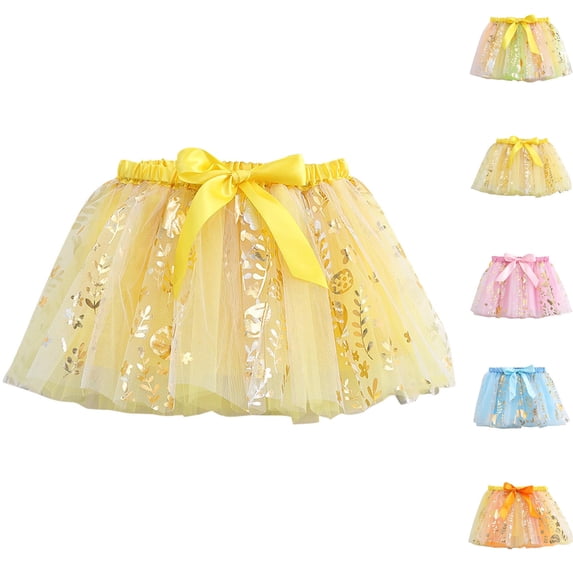 Eltusu Girls Mesh Skirts , Party Tutu Skirts Elastic Waistband Performance Mini Skirts Yellow Size 6 T