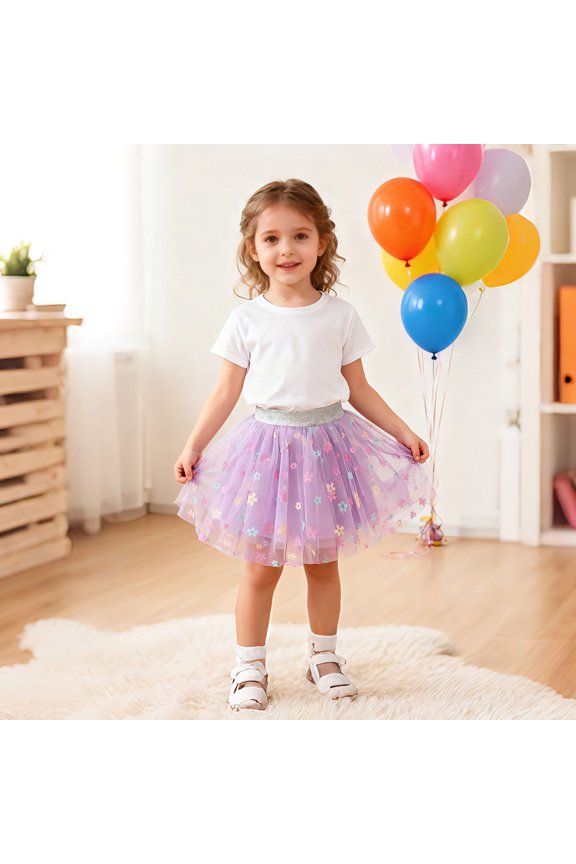 Girls Mesh Skirts, Princess Dancewear Elastic Waistband Performance Tutu Skirts Purple Size 2-3 T