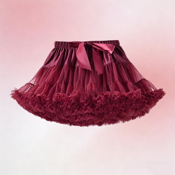 Eltusu Girls Mesh Skirts , Summer Elastic Waist Princess Tutu Skirts Performance Clothes Wine Size 5-7 T