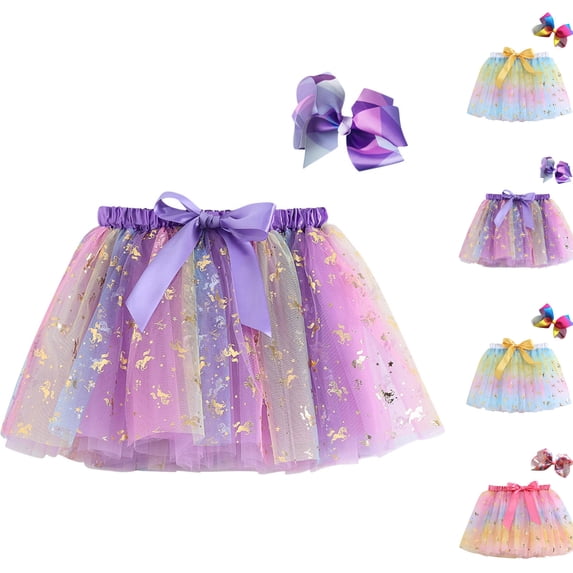 Eltusu Girls Mesh Skirts , Tutu Skirts Elastic Waist Party Performance Mini Skirts Purple Size 7-8 T