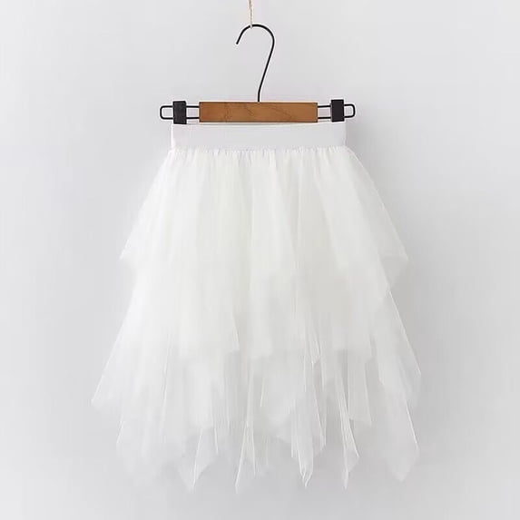 Eltusu Girls Mesh Skirts , Tutu Skirts Lace Elastic Waistband Dancewear Performance Clothes White Size 9-10 T