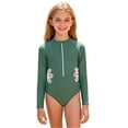 thumbnail image 1 of Eltusu Girls One-Piece Swimsuit, Solid Color Long Sleeve Crew Neck Quick Dry Rashguard Suit Army Green Size 14-15 T, 1 of 3