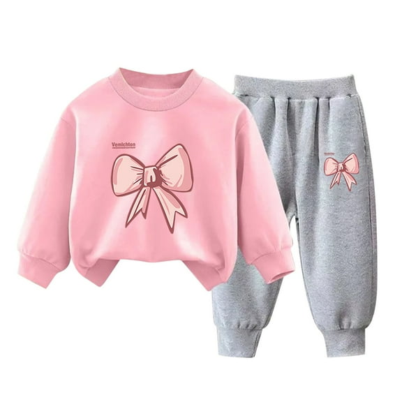 Eltusu Girls Outfit Sets 2 Pieces, Printed Long Sleeve Pullover Girls Clothing Sets Pink Size 6 T