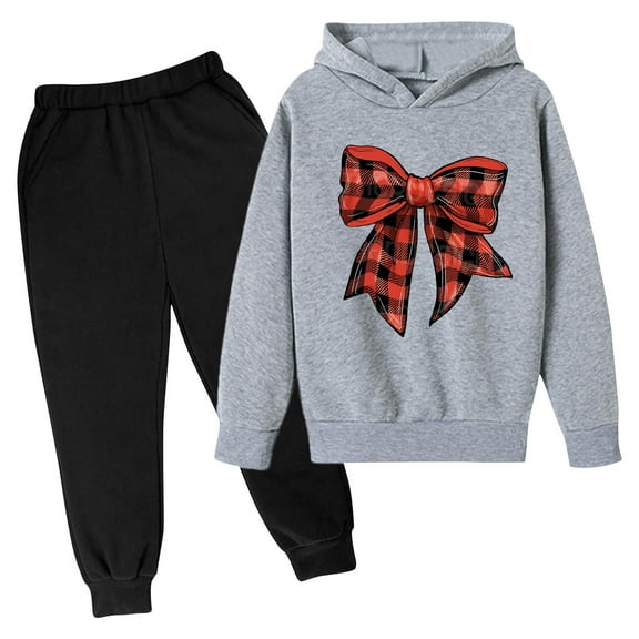 Eltusu Girls Outfit Sets 2 Pieces, Pullover Elastic Bottom Long Sleeve Hoodies and Sweatpants Set Gray Size 7-8 T