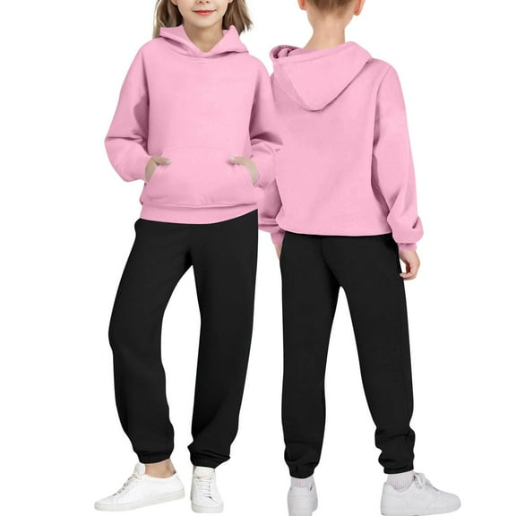 Eltusu Girls Outfit Sets, Casual Long Sleeve 2 Pieces Relaxed Fit Hoodies and Sweatpants Pink Size 2-14 T