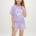 thumbnail image 1 of Eltusu Girls Outfit Sets, Elastic Waist Crew Neck Short Sleeve T-Shirts & Shorts Sets Purple Size 5-14 T, 1 of 7