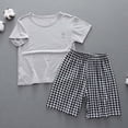 thumbnail image 1 of Eltusu Girls Outfit Sets, Elastic Waist Short Sleeve Plaid T-Shirts & Shorts Sets Gray Size 3-4 T, 1 of 7
