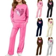 thumbnail image 1 of Eltusu Girls Outfit Sets, Long Sleeve Relaxed Fit 2 Pieces Crew Neck Sweatshirts and Sweatpants Sets Hot Pink Size 7-15 T, 1 of 5