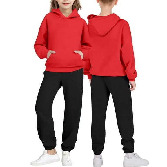 Eltusu Girls Outfit Sets, Long Sleeve Relaxed Fit Casual 2 Pieces Hoodies and Sweatpants Red Size 3-4 T