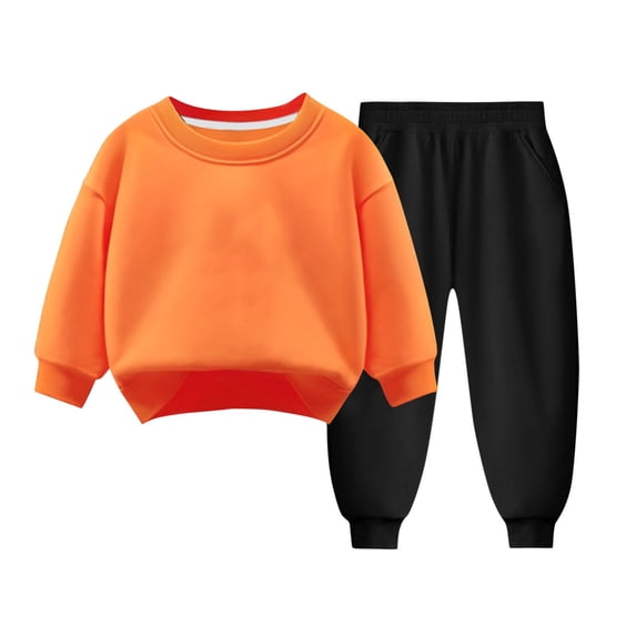 Eltusu Girls Outfit Sets, Long Sleeve Solid Color Two Pieces Sweatshirts & Sweatpants Set Orange Size 3-8 T