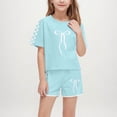 thumbnail image 1 of Eltusu Girls Outfit Sets, Loose Fit Crew Neck Short Sleeve T-Shirts & Shorts Sets Green Size 5-6 T, 1 of 7