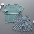 thumbnail image 1 of Eltusu Girls Outfit Sets, Plaid Short Sleeve Elastic Waist T-Shirts & Shorts Sets Green Size 3-4 T, 1 of 7