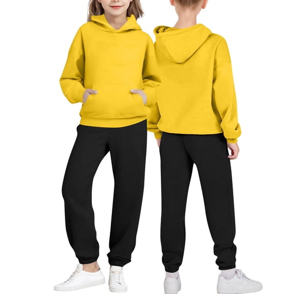 Eltusu Girls Outfit Sets, Relaxed Fit 2 Pieces Long Sleeve Casual Hoodies and Sweatpants Yellow Size 7-8 T