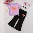 thumbnail image 1 of Eltusu Girls Outfit Sets, Short Sleeve Bow Graphic Flare Legs T-Shirts with Sweatpants Sets Purple Size 2-3 T, 1 of 5
