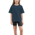 thumbnail image 1 of Eltusu Girls Outfit Sets, Short Sleeve Crewneck Loose Fit T-Shirts & Shorts Sets Navy Size 6-7 T, 1 of 7