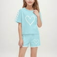 thumbnail image 1 of Eltusu Girls Outfit Sets, Short Sleeve Summer Elastic Waistband T-Shirts & Shorts Sets Green Size 10-12 T, 1 of 7