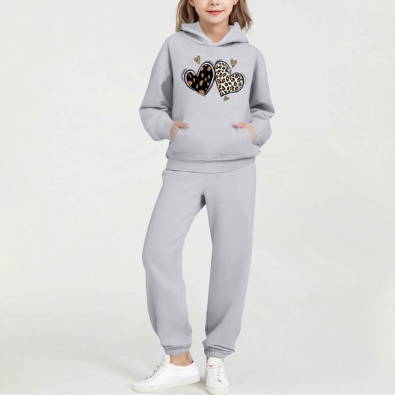 Eltusu Girls Outfit Sets, Two Pieces Long Sleeve Relaxed Fit Pockets Hoodies and Sweatpants Sets Gray Size 4-5 T