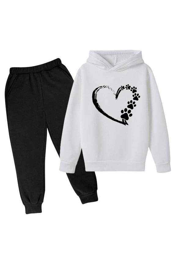 Girls Outfit Sets Two Pieces, Pullover Graphic Long Sleeve Hoodies and Sweatpants Set White Size 7-8 T