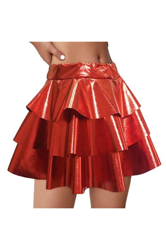 Girls Performance Skirts, Elastic Waist Princess Sequin Dancewear Tutu Skirts Red Size 9-10T