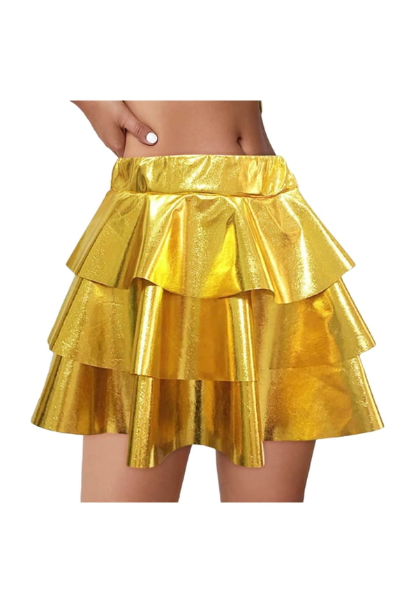 Girls Performance Skirts, Princess Sequin Elastic Waist Dancewear Tutu Skirts Gold Size 7-8T