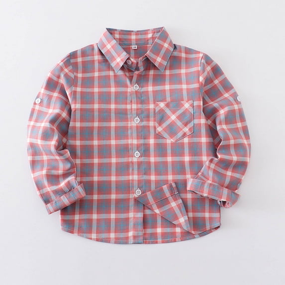 Eltusu Girls Plaid Shirts, Breathable Soft Button-Up Lapel Collar Long Sleeve Shirts Pink Size 12-13T