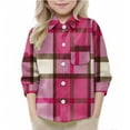 thumbnail image 1 of Eltusu Girls Plaid Shirts, Comfy Casual Long Sleeve Lapel Collar Button-Down Shirts Hot Pink Size 7-8 T, 1 of 5