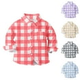 thumbnail image 1 of Eltusu Girls Plaid Shirts, Lapel Collar Breathable Spring Fall Casual Button-Down Shirts Red Size 6 Months-8 T, 1 of 4