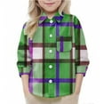 thumbnail image 1 of Eltusu Girls Plaid Shirts, Lapel Collar Relaxed Fit Casual Long Sleeve Button-Down Shirts Green Size 5-6 T, 1 of 5