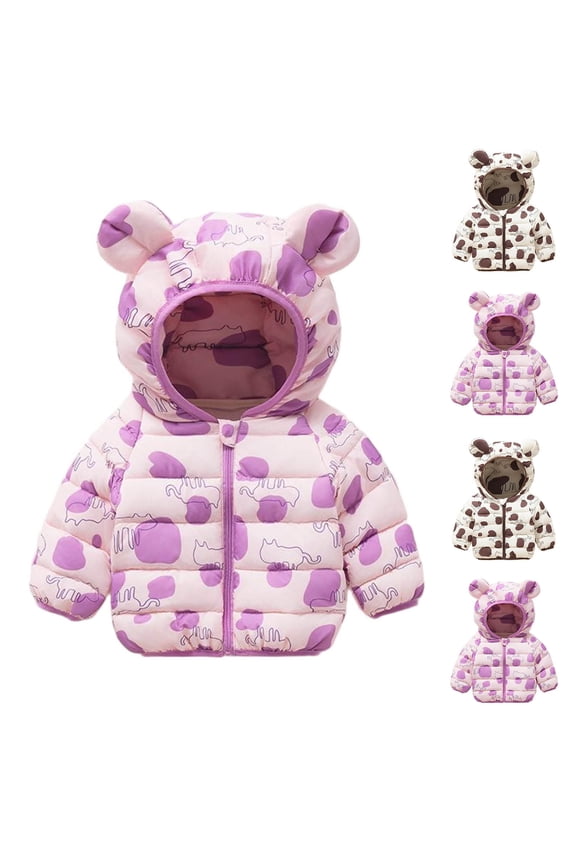 Girls Puffer Jackets, Cotton Cute Thermal Waterproof Winter Coat with Pockets Purple Size 0-6 T